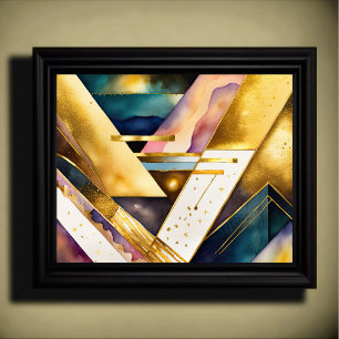 Watercolor Abstract Geometric Painting Gold 5:4 Poster