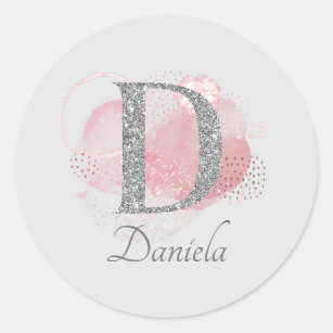 Watercolor Abstract & Glitter Letter  D   Classic Round Sticker