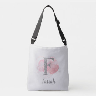 Watercolor Abstract & Glitter Letter F  Crossbody Bag