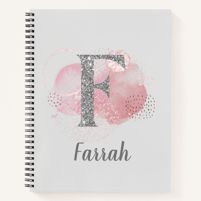 Watercolor Abstract & Glitter Letter F Notebook (Front)