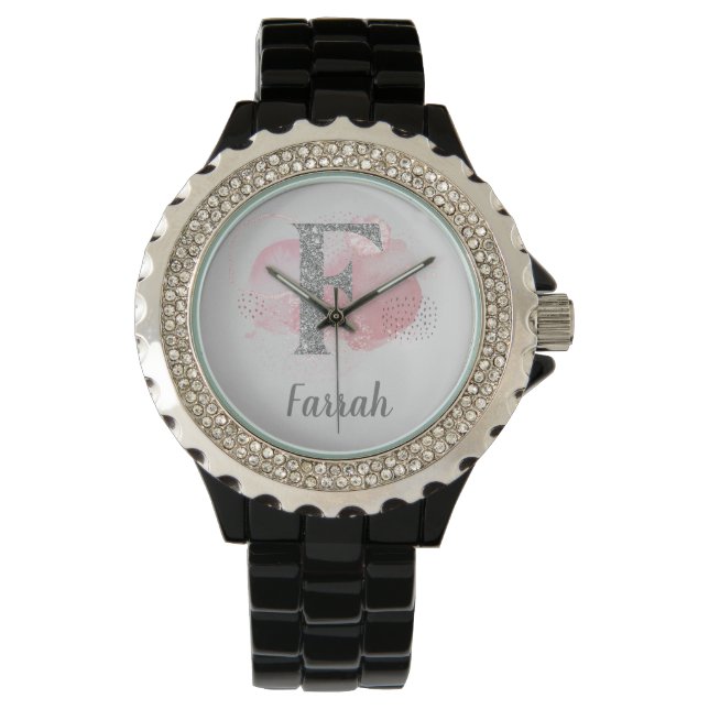 Watercolor Abstract & Glitter Letter F  Watch (Front)