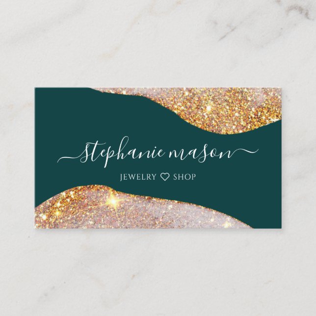 Watercolor Abstract Gold Glitter Green Unique Calling Card (Front)