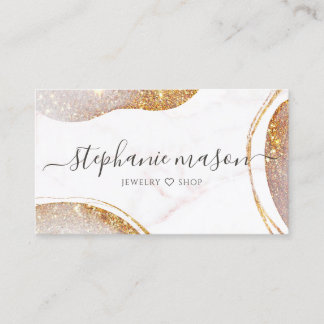 Watercolor Abstract Gold Glitter Modern Marble Business Card