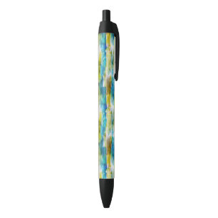 Watercolor abstract green, blue black ink pen