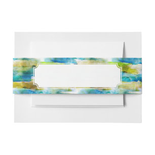 Watercolor abstract green, blue invitation belly band