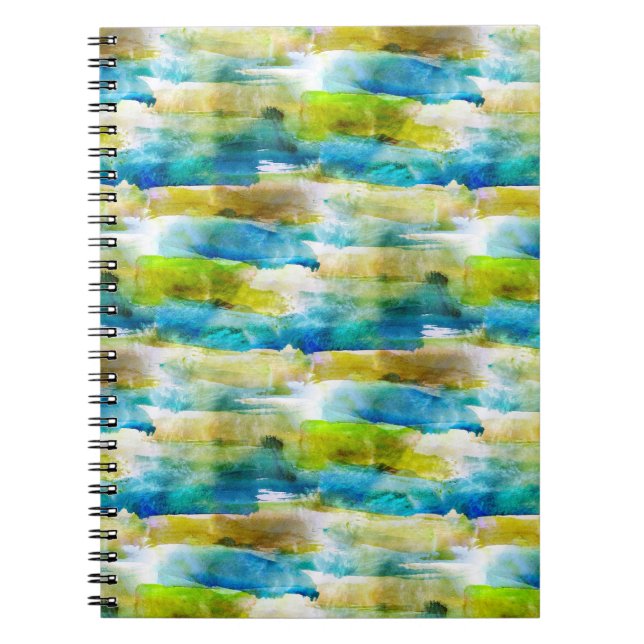 Watercolor abstract green, blue notebook (Front)