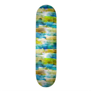 Watercolor abstract green, blue skateboard