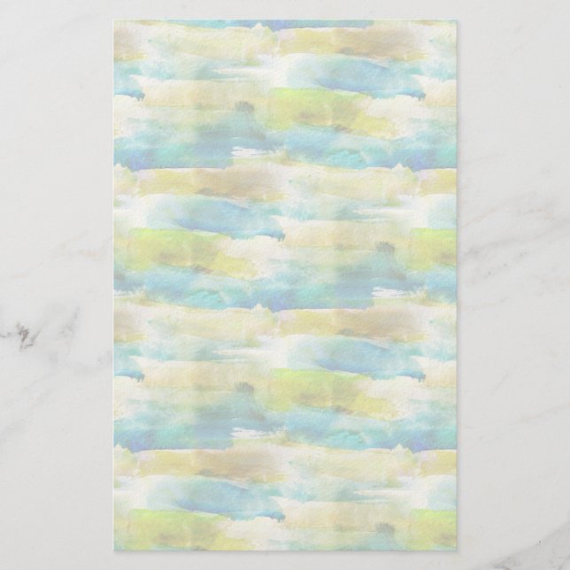 Watercolor abstract green, blue stationery (Front)