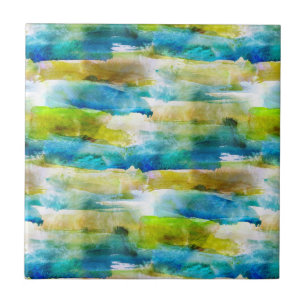 Watercolor abstract green, blue tile