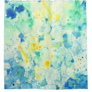 Watercolor Abstract Green & Yellow Shower Curtain