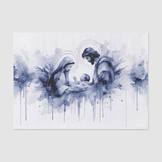 Watercolor Abstract Holy Family All Blue Tissue Paper (Front)