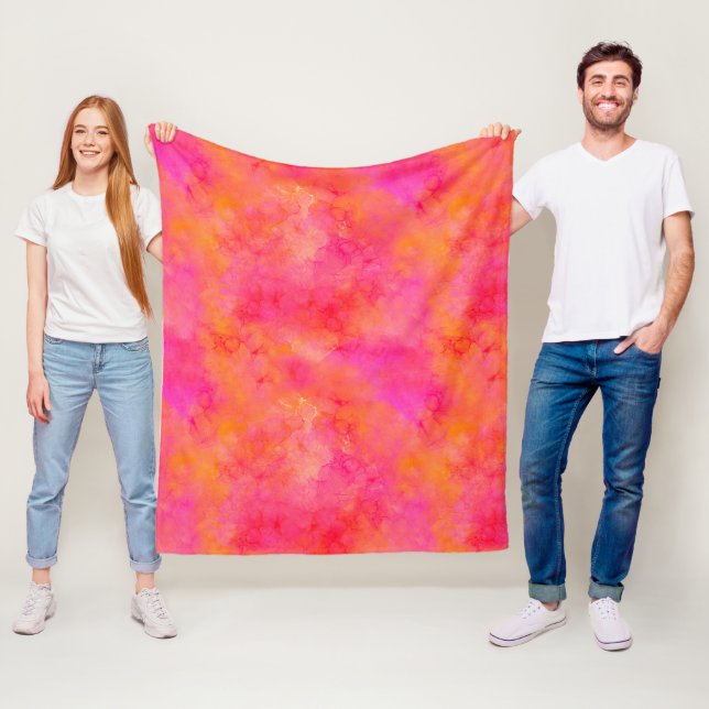 Watercolor Abstract Ink Art Pink Orange Fleece Blanket (In Situ)