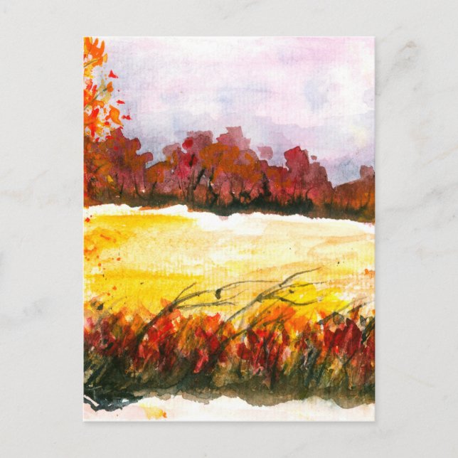 Watercolor Abstract Landscape Art Autumn Trees Postcard (Front)