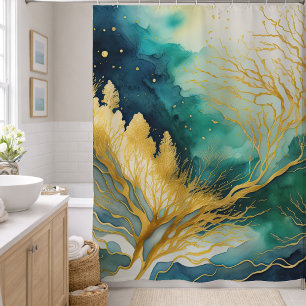 Watercolor Abstract Landscape Painting Gold