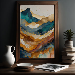 Watercolor Abstract Landscape Painting Gold 2:3 Poster