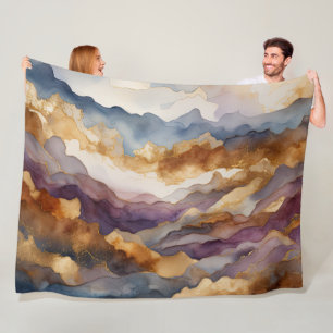 Watercolor Abstract Landscape Painting Gold 3:2 Fleece Blanket