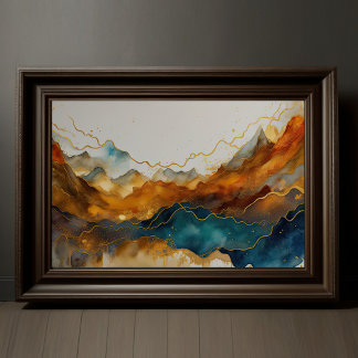 Watercolor Abstract Landscape Painting Gold 3:2 Poster