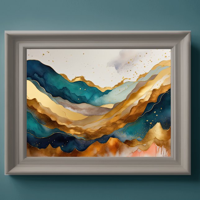 Watercolor Abstract Landscape Painting Gold 4:3 Poster (Creator Uploaded)