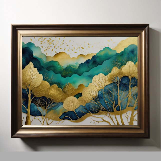 Watercolor Abstract Landscape Painting Gold 4:3 Poster (Creator Uploaded)