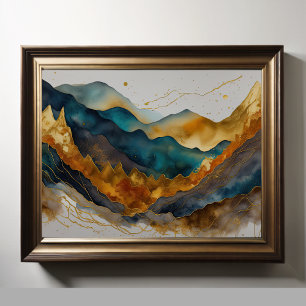 Watercolor Abstract Landscape Painting Gold 4:3 Poster