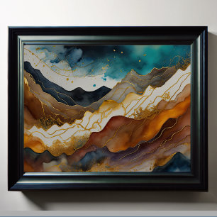 Watercolor Abstract Landscape Painting Gold 4:3 Poster