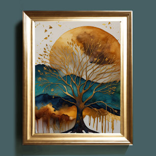 Watercolor Abstract Landscape Painting Gold 4:5 Poster