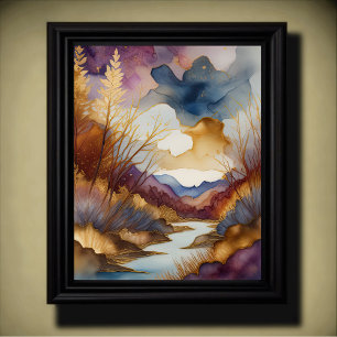 Watercolor Abstract Landscape Painting Gold 4:5 Poster