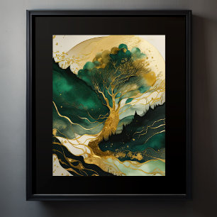 Watercolor Abstract Landscape Painting Gold 4:5 Poster