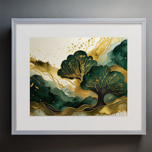 Watercolor Abstract Landscape Painting Gold 5:4 Poster