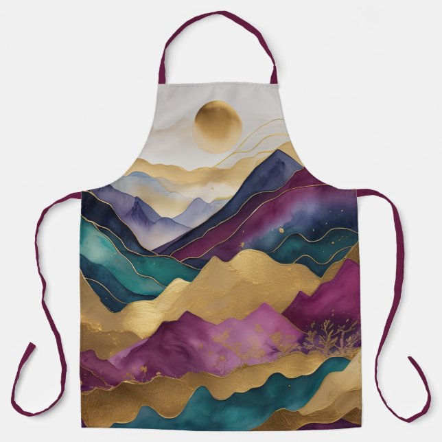 Watercolor Abstract Landscape Painting Gold Apron (Front)