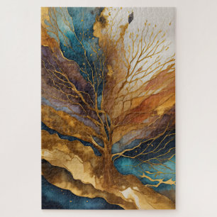 Watercolor Abstract Landscape Painting Gold Jigsaw Puzzle