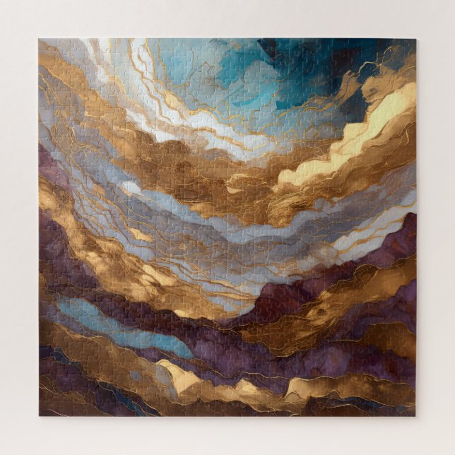 Watercolor Abstract Landscape Painting Gold Jigsaw Puzzle (Vertical)