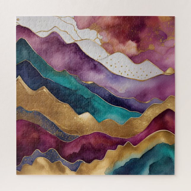 Watercolor Abstract Landscape Painting Gold Jigsaw Puzzle (Vertical)