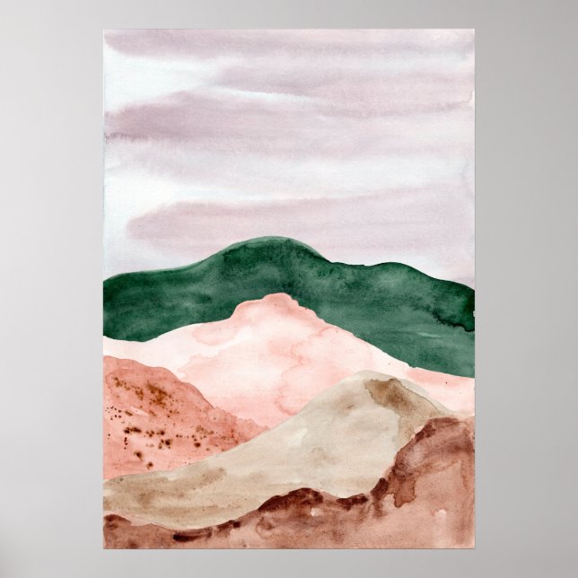 Watercolor abstract mountain landscape. Modern art Poster (Front)
