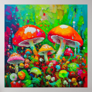 Watercolor Abstract Mushrooms  Poster