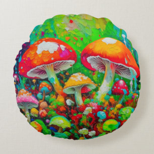 Watercolor Abstract Mushrooms Round Pillow