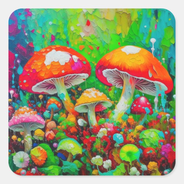 Watercolor Abstract Mushrooms  Square Sticker (Front)
