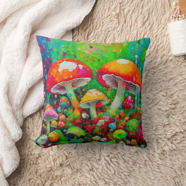 Watercolor Abstract Mushrooms  Throw Pillow (Blanket)