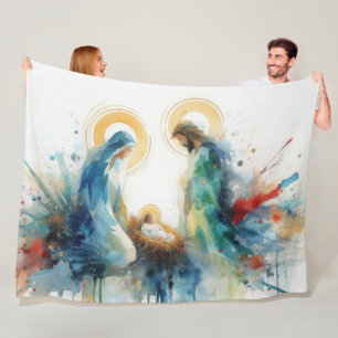 Watercolor Abstract Nativity Scene Fleece Blanket