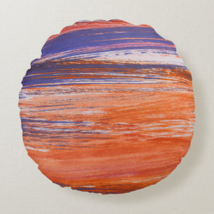 Watercolor Abstract: Orange Blue Blend Round Pillow