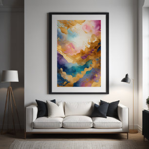 Watercolor Abstract Organic Painting Gold 2:3 Poster