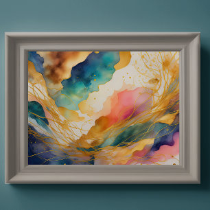 Watercolor Abstract Organic Painting Gold 4:3 Poster