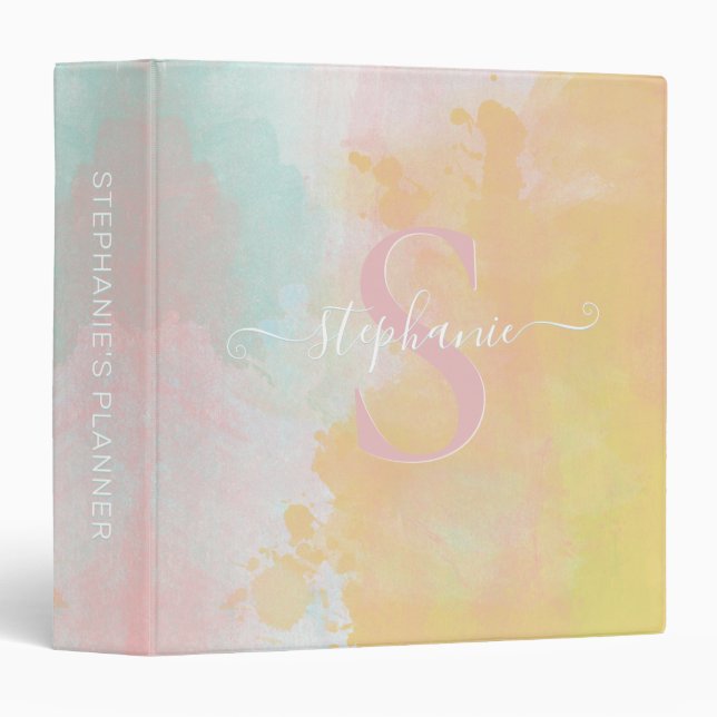 Watercolor Abstract Pastel Monogrammed Binder (Front/Spine)