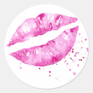 Watercolor abstract pink lips classic round sticker