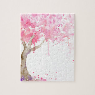 Watercolor abstract pink tree, cherry tree jigsaw puzzle