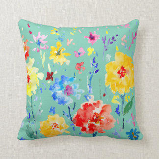 Watercolor Abstract poppy Cushion Blue background