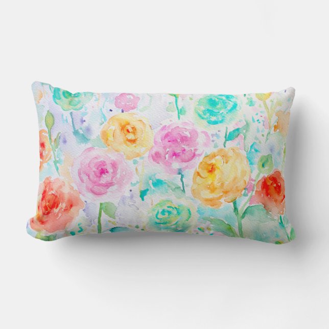 Watercolor Abstract Ranunculus Pillow Cushions (Front)