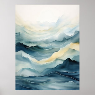 Watercolor abstract, Sea, Waves, Lines Poster