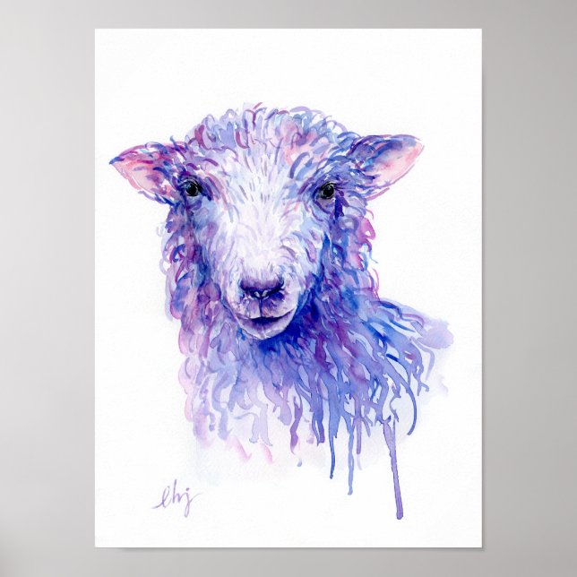 Watercolor Abstract Sheep Portrait Poster (Front)