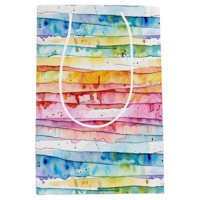 Watercolor Abstract Stripes Birthday Medium Gift Bag (Front)